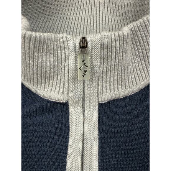 Callaway Golf Sweater Mens XL Navy Grey Quarter Zip Merino Wool Nylon Blend - Picture 4 of 10